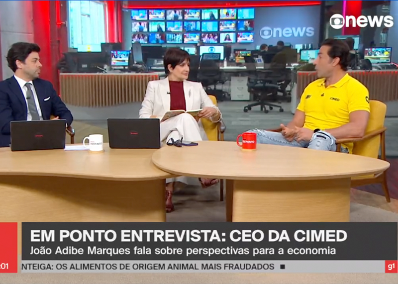 CIMED NA GLOBONEWS - João Adibe Marques, CEO da Cimed, participou de entrevista no  estúdio do programa Em Ponto, da GloboNews, falando sobre saúde e economia;